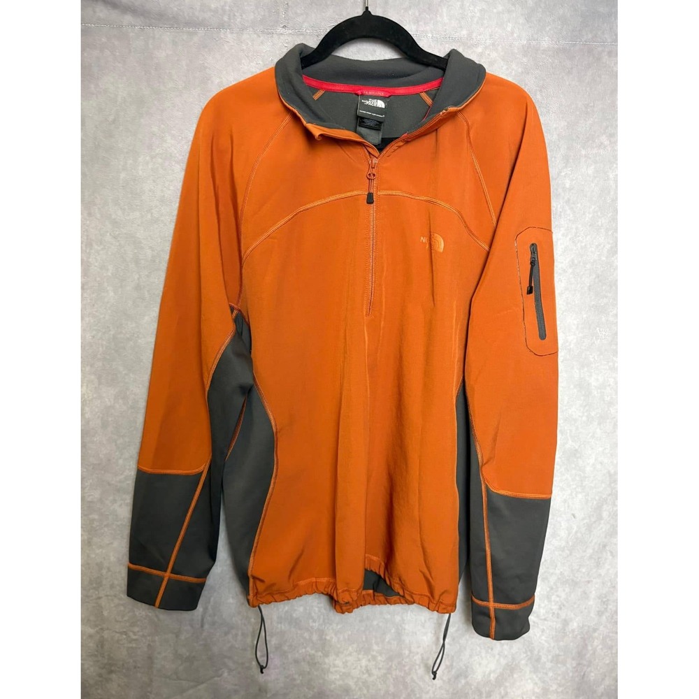 The North Face Mens XL Microfleece 1/4 Zip Orange Grey Bicep Pocket Pullover